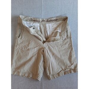 Tommy Bahama Mens Size 32 Mocha Silk Cotton Plaid Herringbone Casual Shorts